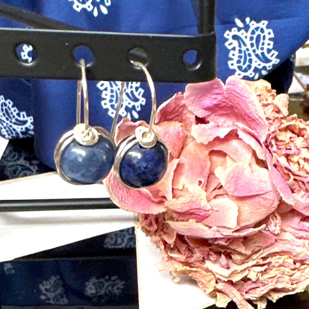 Lapis lazuli and silver statement big drop dangle long earrings - Picture 4 of 7